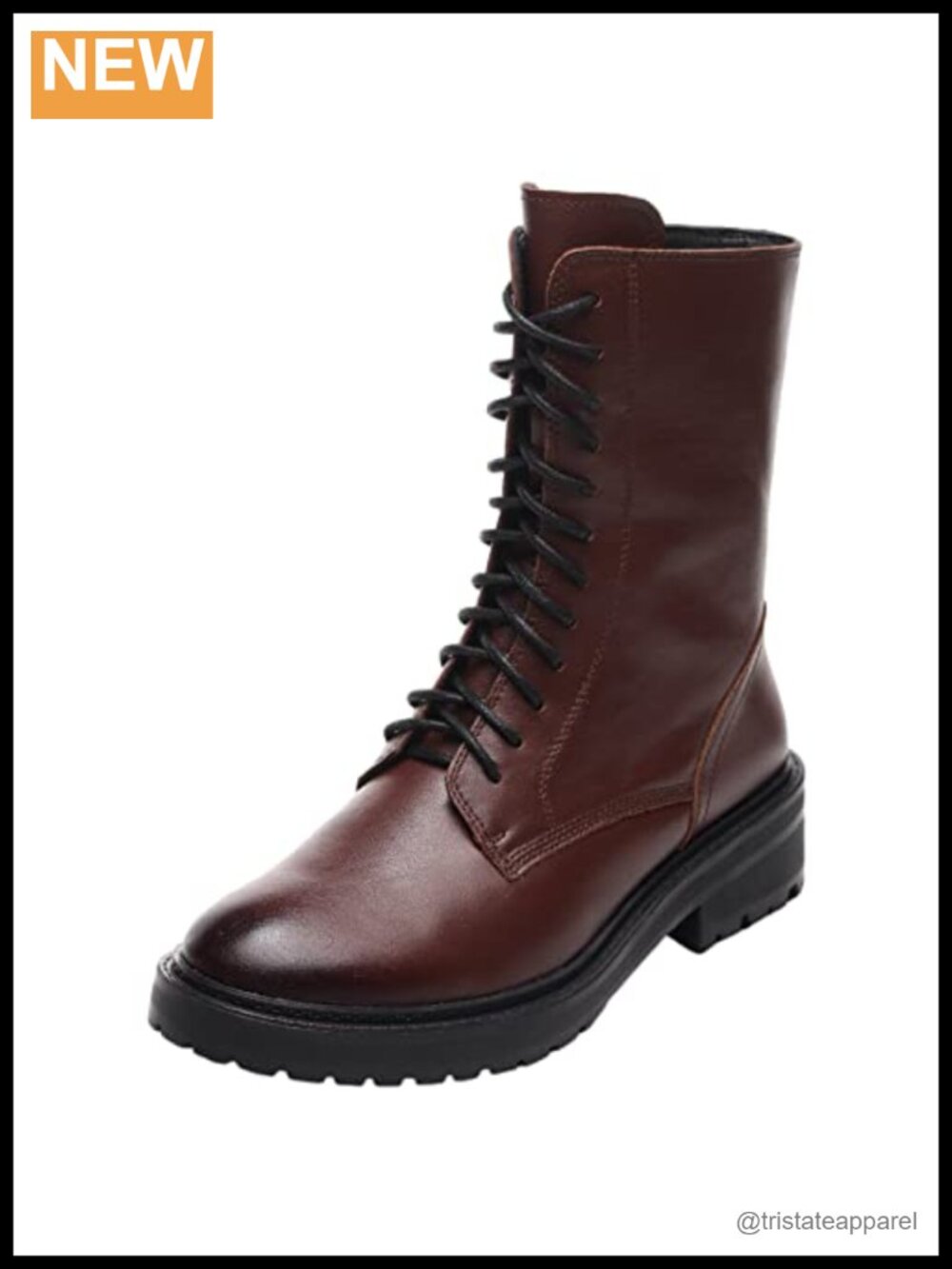 Women's Mid Calf Leather Lace Up Combat Boots Motorcycle Shoes